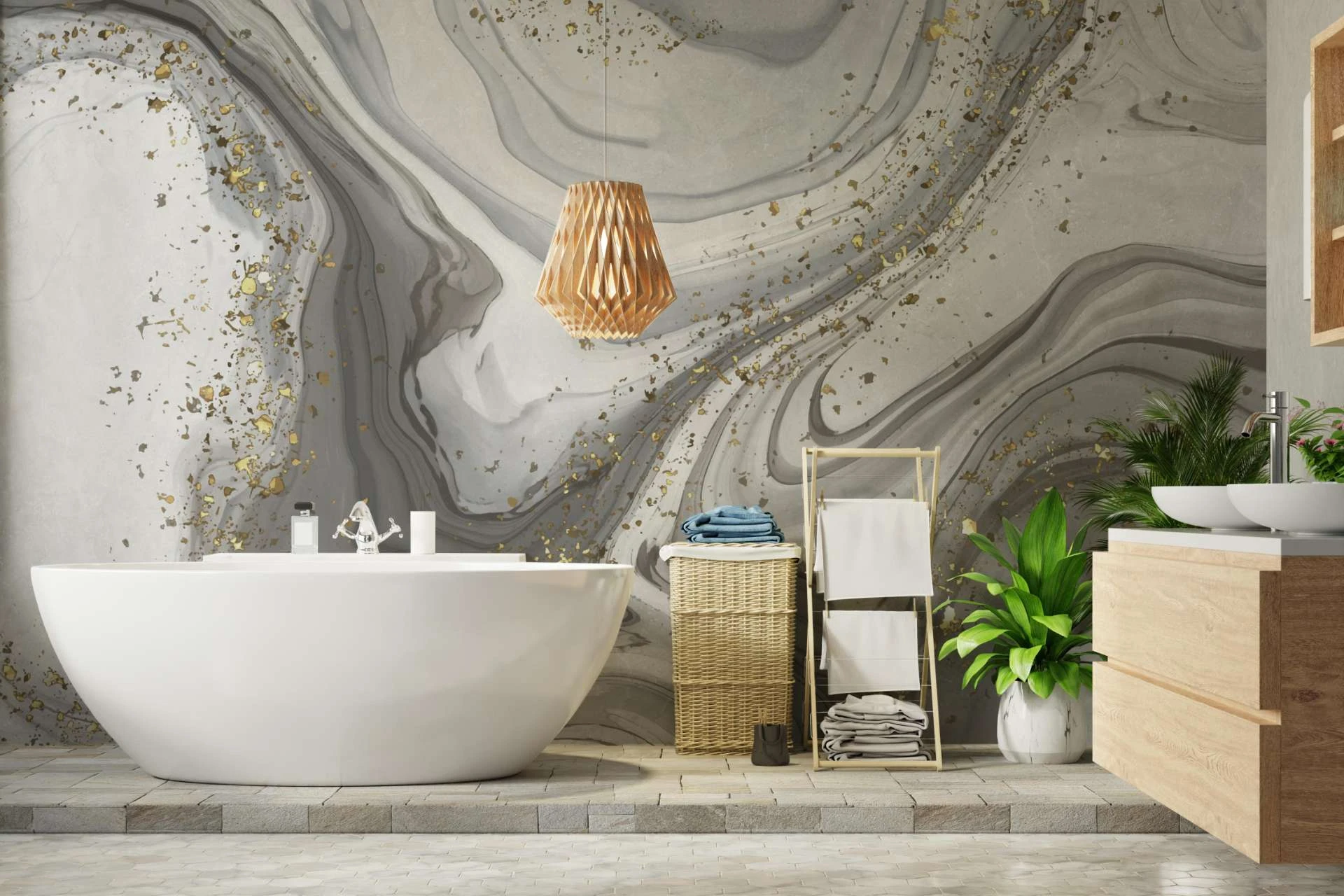 Papier peint dans la salle de bain