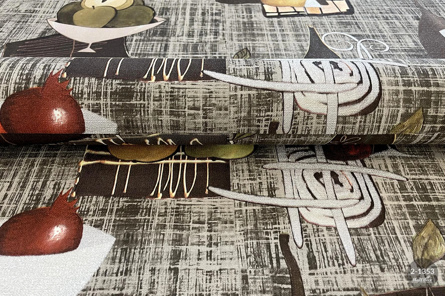 Kitchen vinyl wallpaper, gray background, Nature pattern