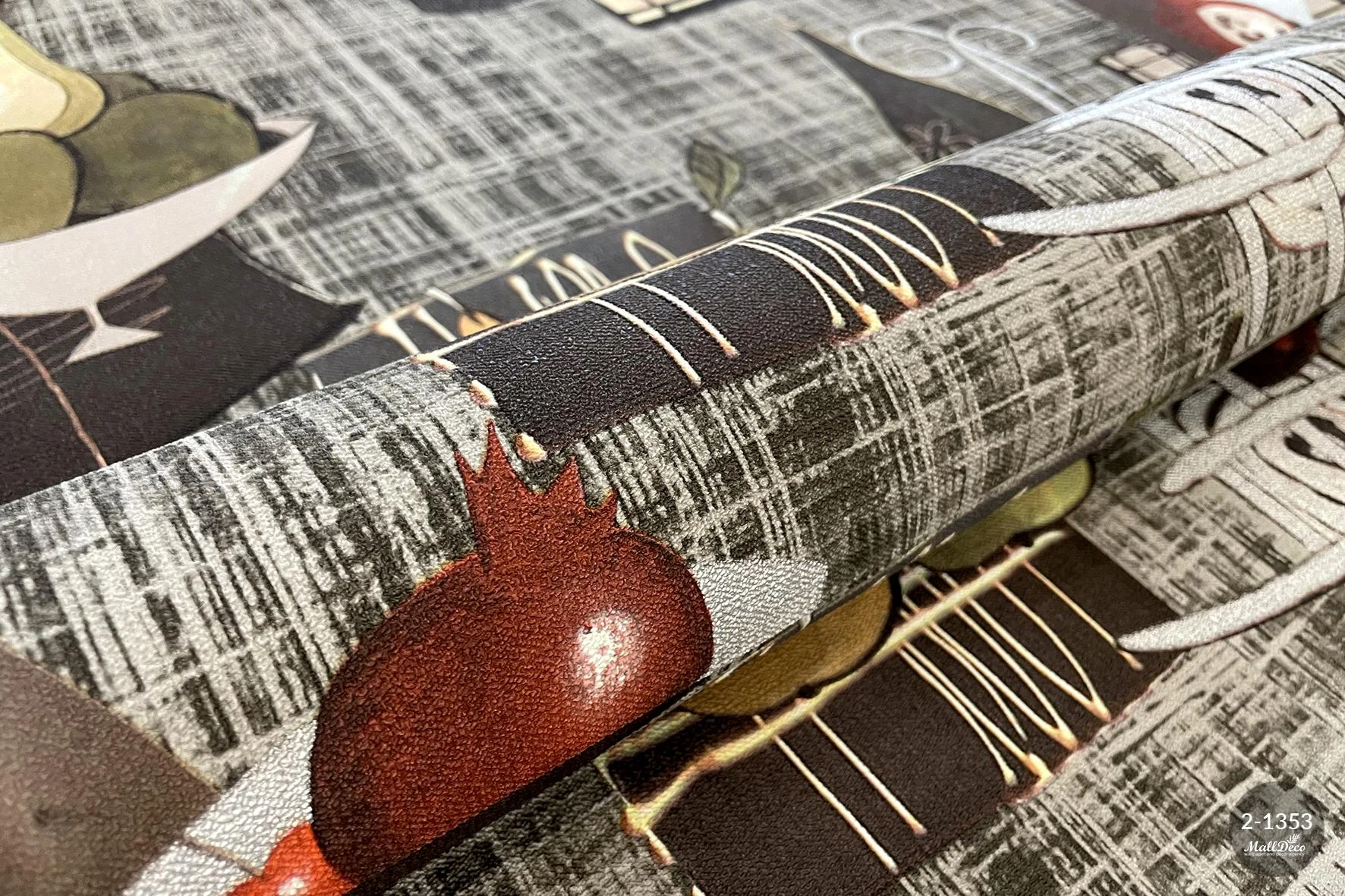 Kitchen vinyl wallpaper, gray background, Nature pattern