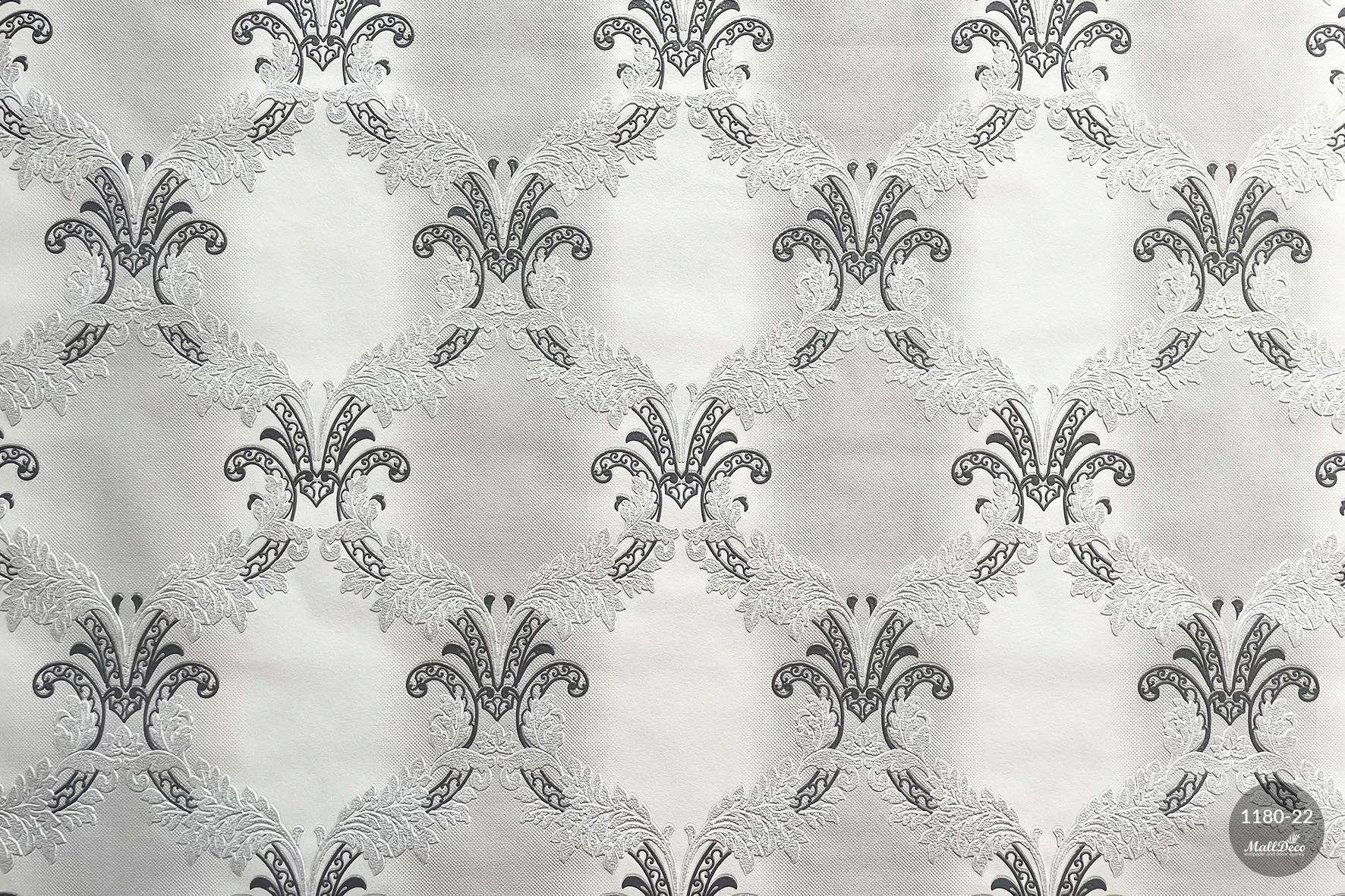 White and gray non-woven wallpaper for the living room, Vivaldi pattern