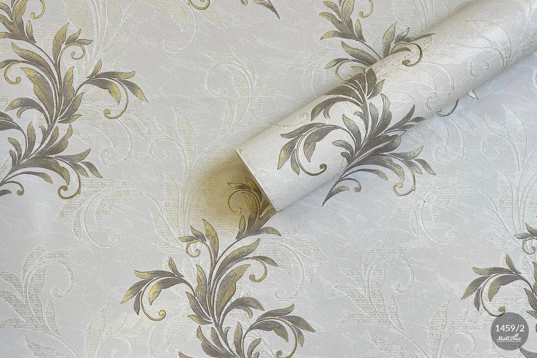 Floral style bedroom wallpaper, beige with gray, Montana pattern