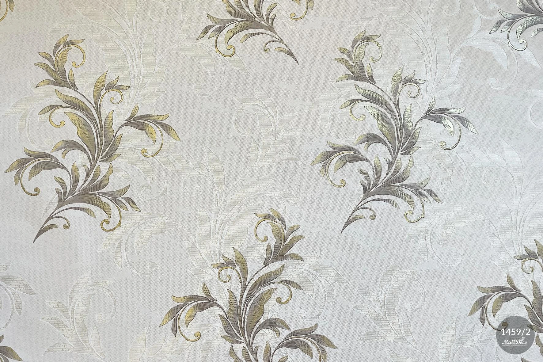 Floral style bedroom wallpaper, beige with gray, Montana pattern