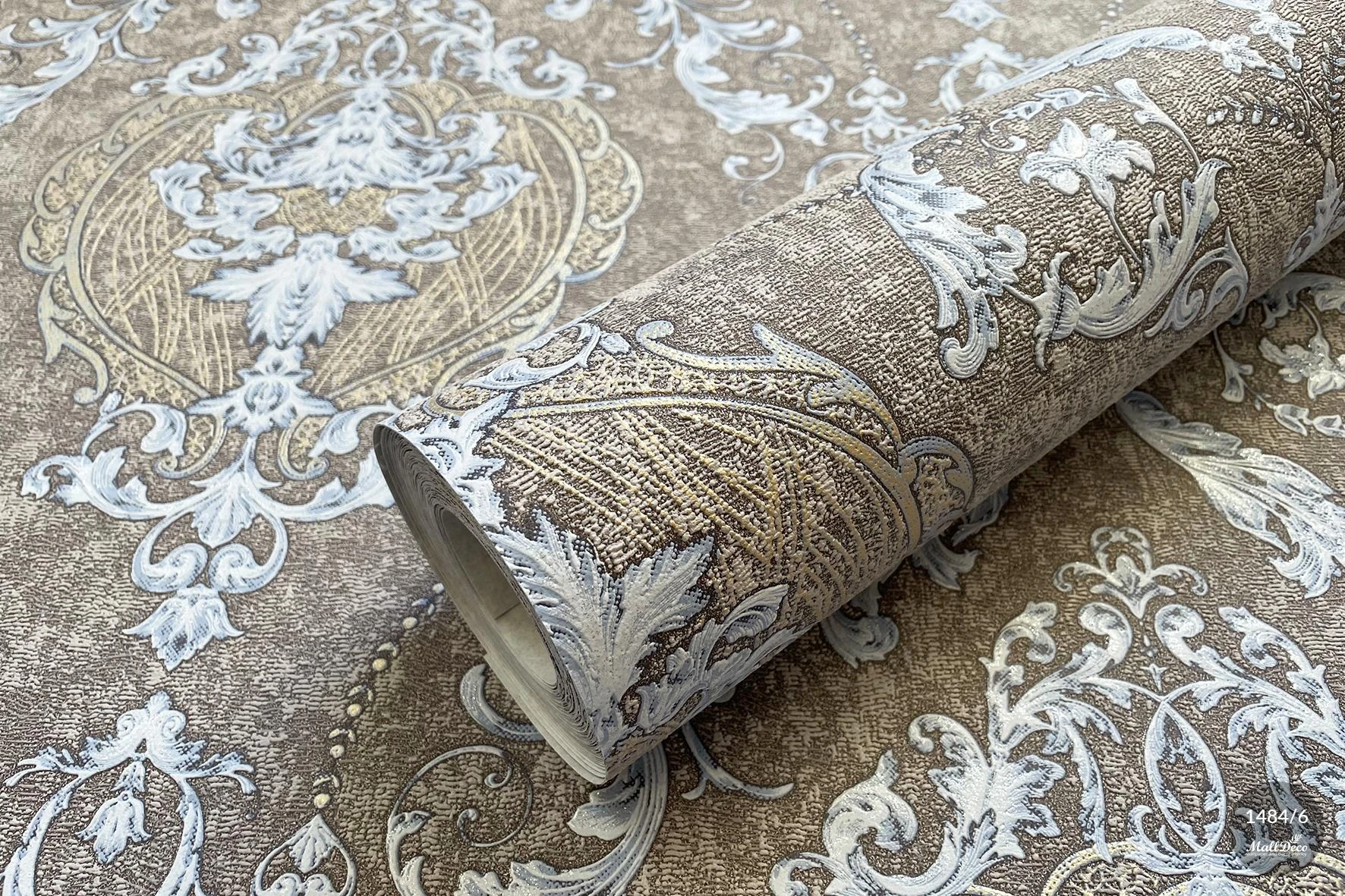 Baroque style bedroom wallpaper, brown, Malena model