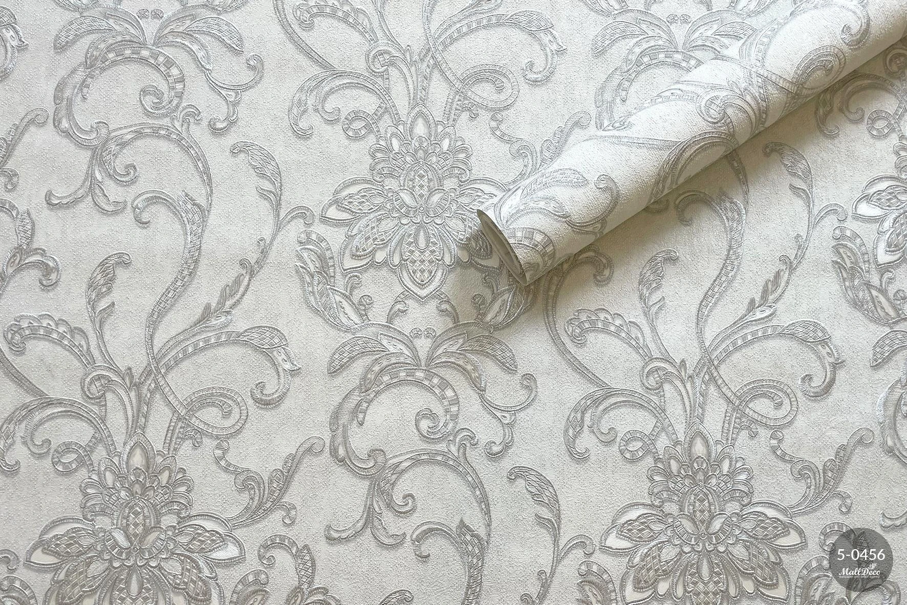 White and gray bedroom wallpaper, Seville pattern vinyl