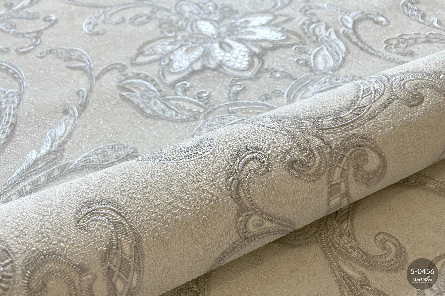 White and gray bedroom wallpaper, Seville pattern vinyl