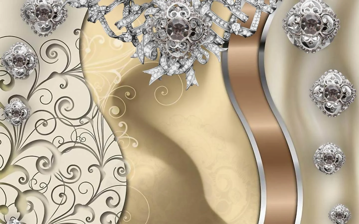 3D Photo Wallpaper, Silver Flowers Art.05264