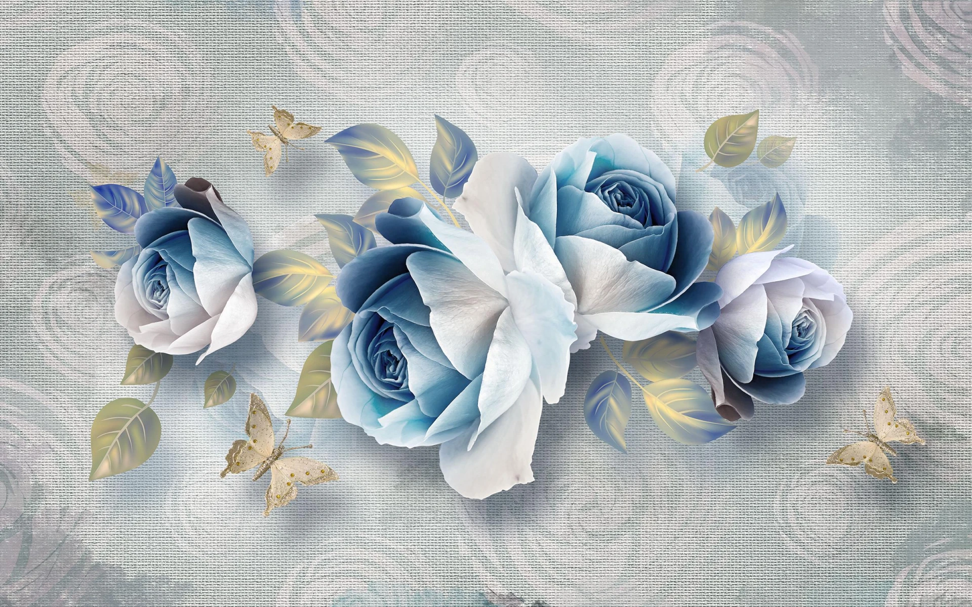 3D photo wallpaper, Blue flowers on a gray background Art.05424