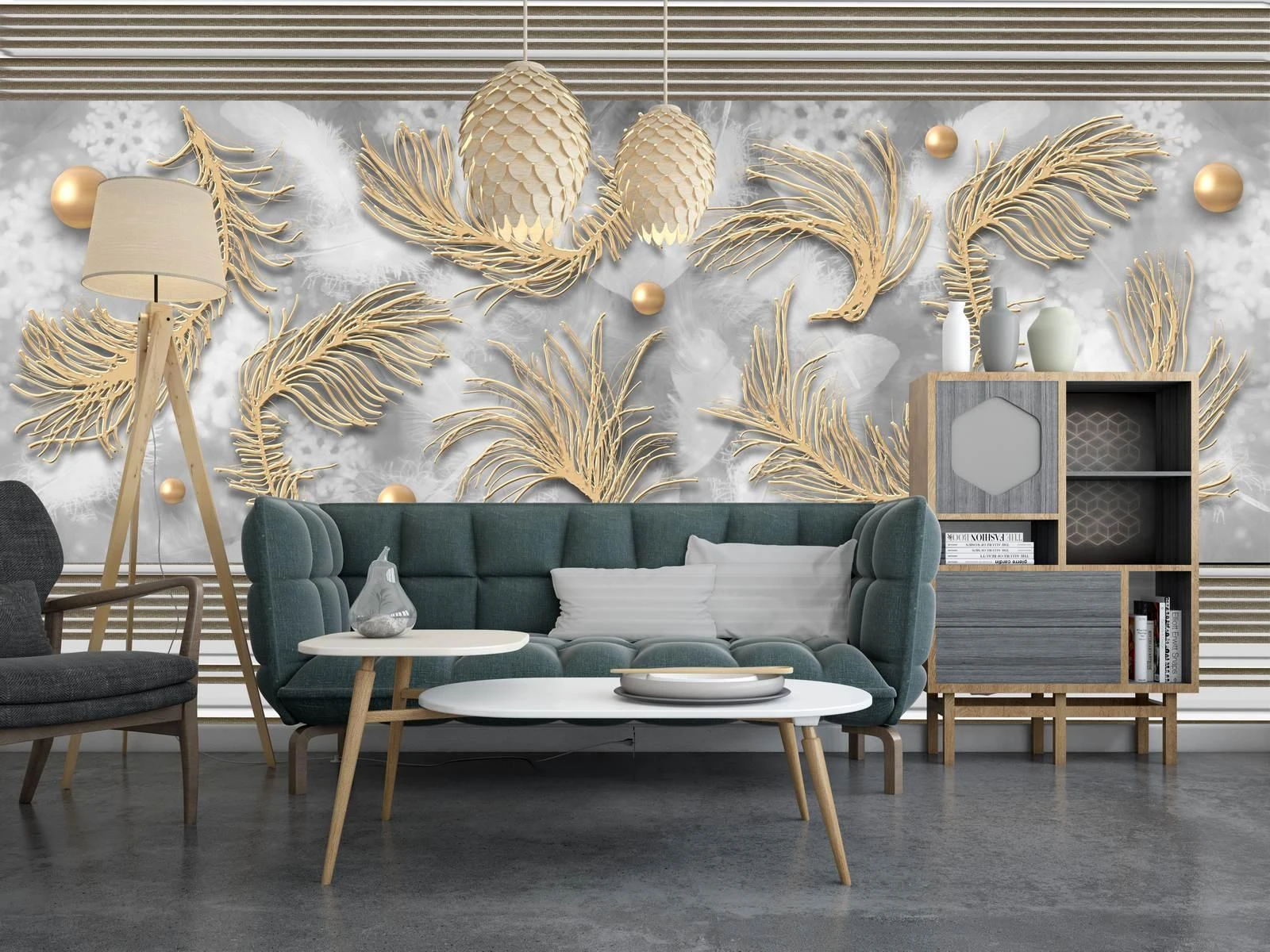 3D photo wallpapers, Gray ornaments on a vintage background Art.05394