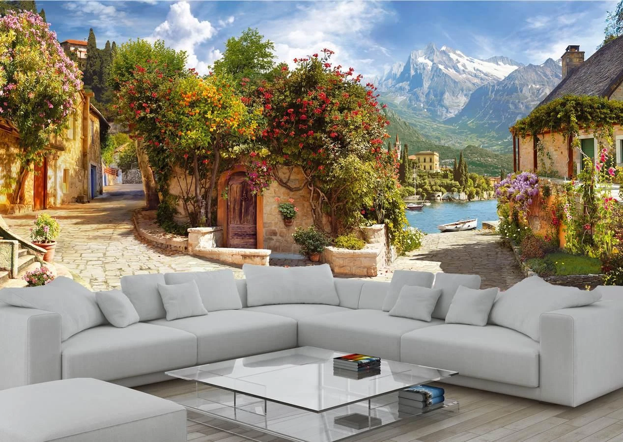 Wallpaper. Village in the Alps. Art.050047