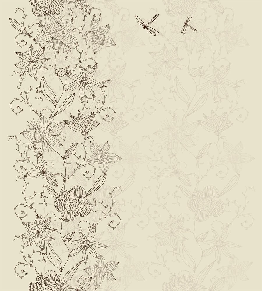 3D photo wallpapers, Flowers drawn on a beige background Art.05287