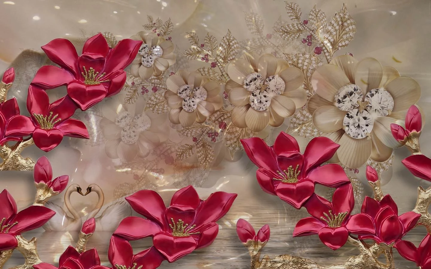 3D photo wallpaper, Red flowers Art.05278